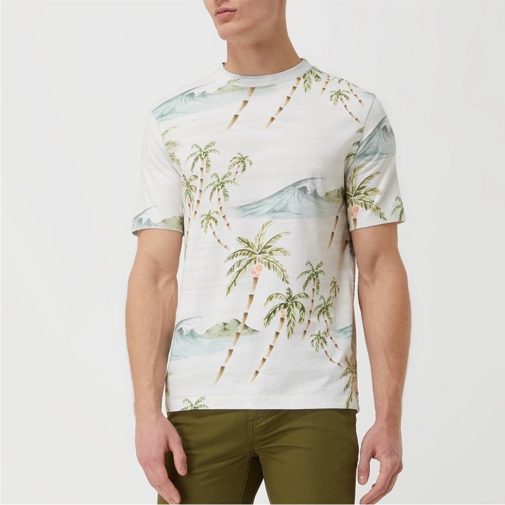 Scotch & Soda Amsterdam, Organic Printed T-Shirt White Hawaiian Print